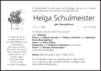 Anzeige von Helga Schulmeister von MGO