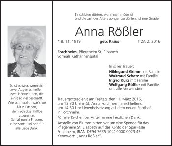 Anzeige von Anna Rößler von MGO