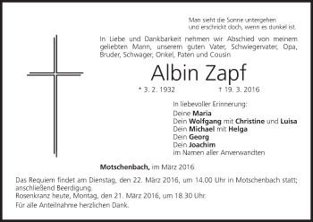 Anzeige von Albin Zapf von MGO