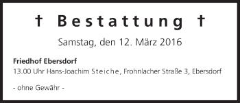 Anzeige von Bestattungen vom 12.03.2016 von MGO