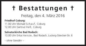 Anzeige von Bestattungen vom 04.03.2016 von MGO