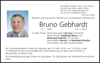 Anzeige von Bruno Gebhardt von MGO
