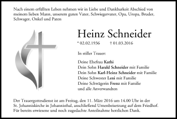 Anzeige von Heinz Schneider von MGO
