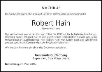 Anzeige von Robert Hain von MGO