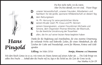 Anzeige von Hans Pingold von MGO