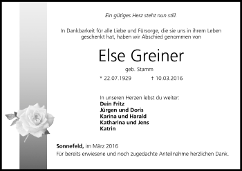 Anzeige von Else Greiner von MGO