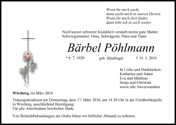 Anzeige von Bärbel Pöhlmann von MGO