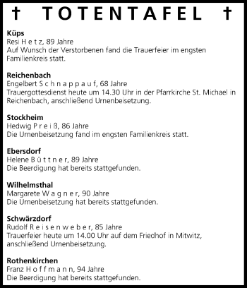 Anzeige von Totentafel vom 30.03.2016 von MGO