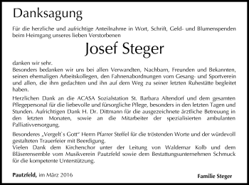 Anzeige von Josef Steger von MGO Anzeige von Josef Steger von MGO