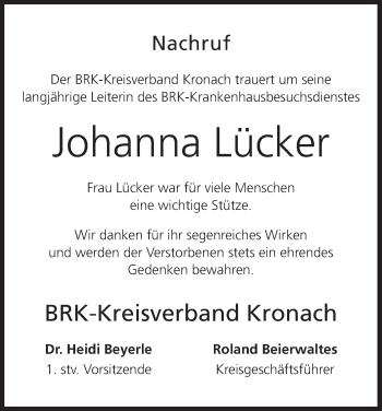 Anzeige von Johanna Lücker von MGO