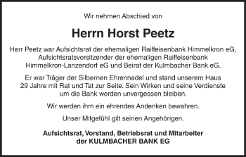 Anzeige von Horst Peetz von MGO