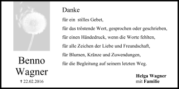 Anzeige von Benno Wagner von MGO