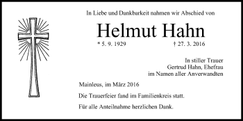 Anzeige von Helmut Hahn von MGO