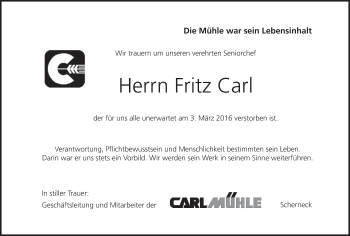 Anzeige von Fritz Carl von MGO