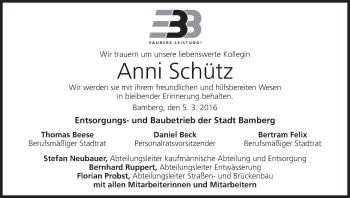 Anzeige von Anni Schütz von MGO