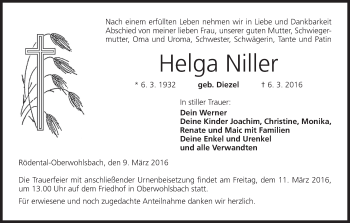 Anzeige von Helga Niller von MGO