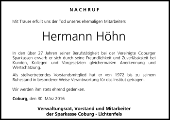 Anzeige von Hermann Höhn von MGO