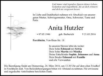 Anzeige von Anita Hutzler von MGO