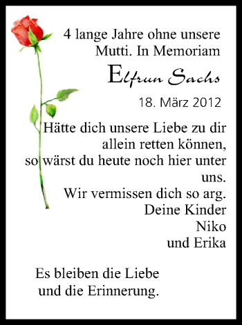 Anzeige von Elfrun Sachs von MGO