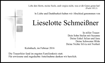 Anzeige von Lieselotte Schmießner von MGO
