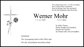 Anzeige von Werner Mohr von MGO