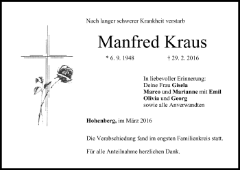 Anzeige von Manfred Kraus von MGO