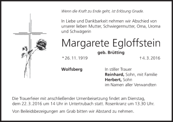 Anzeige von Margarete Egloffstein von MGO