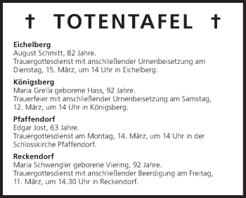 Anzeige von Totentafel vom 11.03.2016 von MGO