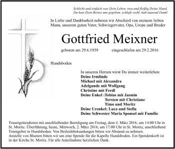 Anzeige von Gottfried Meixner von MGO
