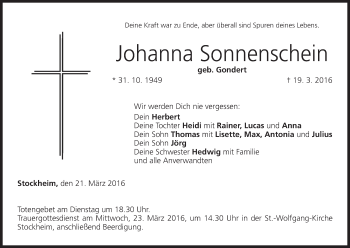 Anzeige von Johanna Sonnenschein von MGO