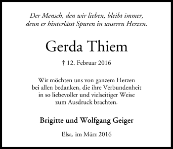 Anzeige von Gerda Thiem von MGO