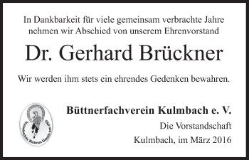 Anzeige von Gerhard Brückner von MGO