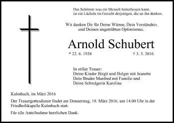 Anzeige von Arnold Schubert von MGO