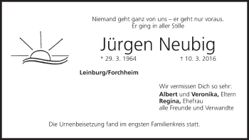Anzeige von Jürgen Neubig von MGO