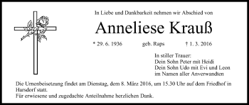 Anzeige von Anneliese Krauß von MGO