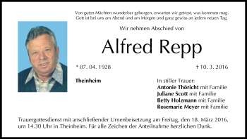 Anzeige von Alfred Repp von MGO
