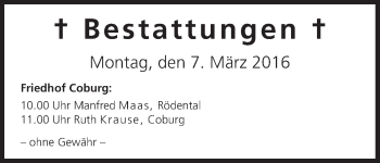 Anzeige von Bestattungen vom 07.03.2016 von MGO