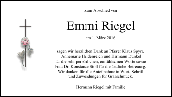 Anzeige von Emmi Riegel von MGO