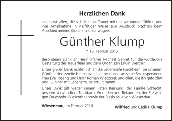 Anzeige von Günther Klump von MGO