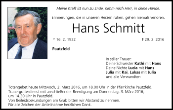 Anzeige von Hans Schmitt von MGO