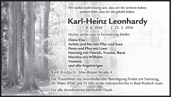 Anzeige von Karl-Heinz Leonhardy von MGO