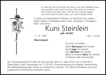Anzeige von Kuni Steinlein von MGO