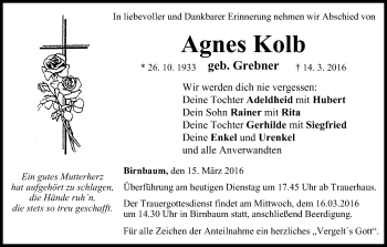 Anzeige von Agnes Kolb von MGO