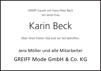 Anzeige von Karin Beck von MGO
