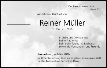 Anzeige von Reiner Müller von MGO