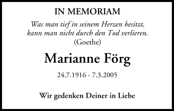 Anzeige von Marianne Förg von MGO