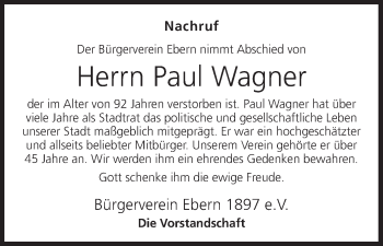 Anzeige von Paul Wagner von MGO