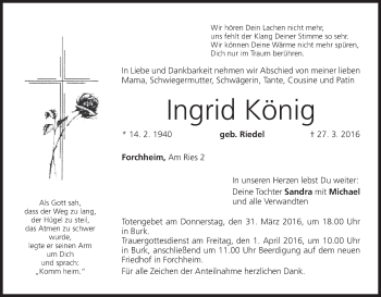 Anzeige von Ingrid König von MGO