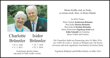 Anzeige von Charlotte Brünnler von MGO