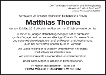 Anzeige von Matthias Thoma von MGO